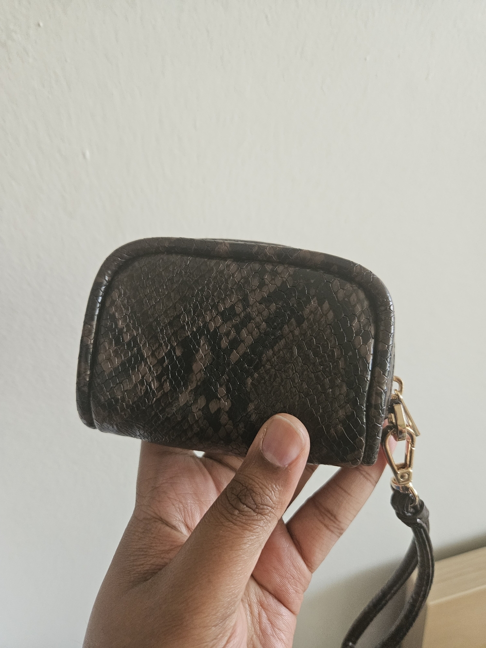 Snake-Embossed Vegan Leather Wristlet Coin Pouch - Brown